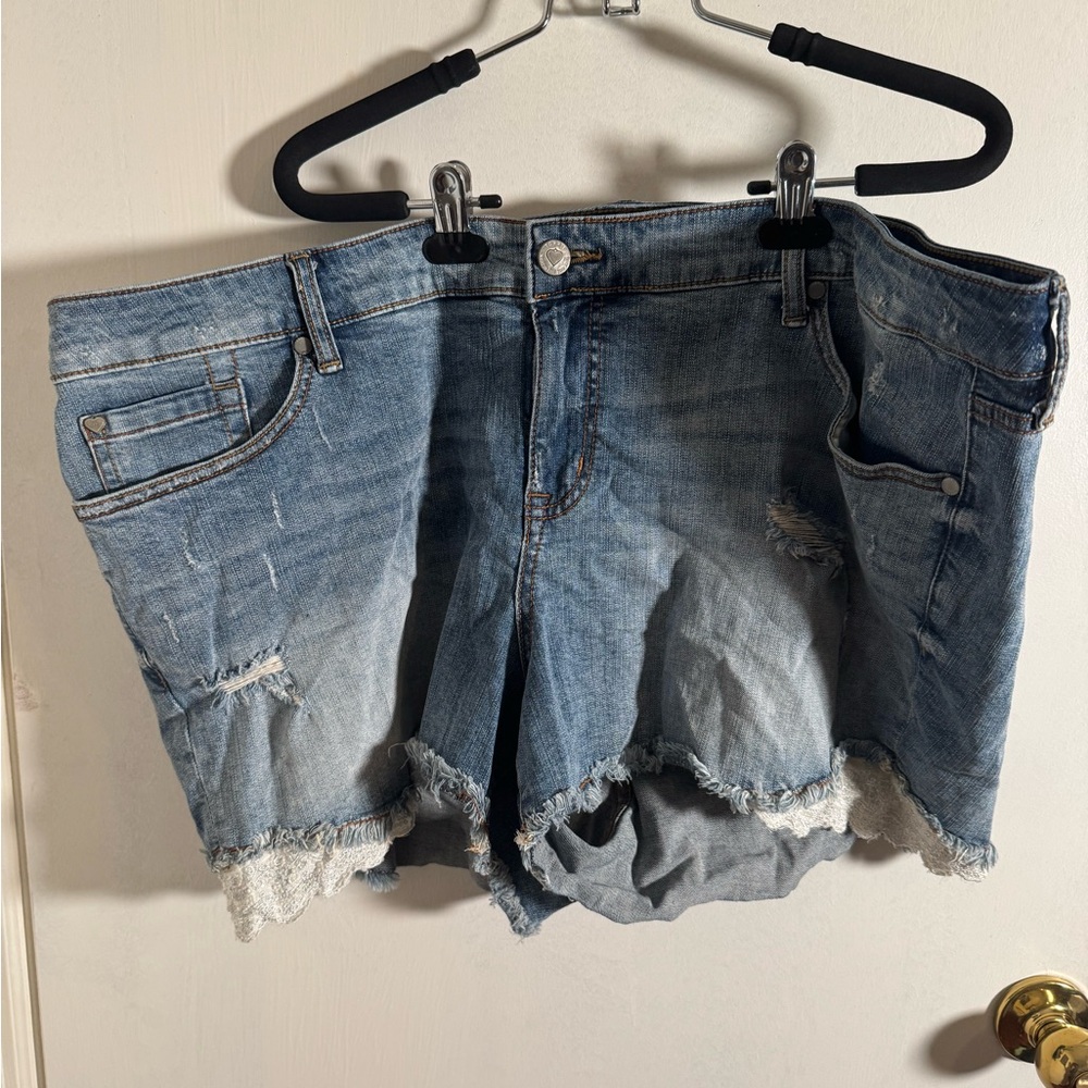 Sold Torrid Blue Distressed Jean Shorts with Frayed Hem Plus size 24